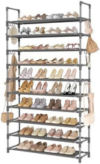 LANTEFUL Tall Shoe Rack 10 Tier Shoe Organizer Large Shoe Shelf with 18 Hooks Storage for 50 Pair Sneaker and Boot, Stackable Vertical Shoe Rack Organizer for Closet, Entryway, Bedroom, Grey by LANTEFULforTidyingHouse