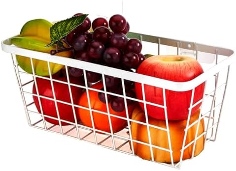 2 Set LeleCAT Hanging Wall Basket Organizer, Over the Cabinet Door Adhesive Wire Baskets for Organizing Kitchen Food Pantry Bathroom Shelf Storage No Drilling Wall Mounted,White - Image 6