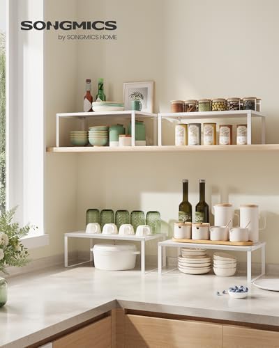 SONGMICS Set of 2 Metal Spice Racks, Stackable Expandable Shelf Risers - Image 2