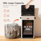 100L Laundry Hamper with Lid, Large Clothes Hampers with Removable Bag, Collapsible Laundry Basket for Bathroom, Bedroom, Laundry Room, Dorm, Beige - Image 3