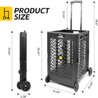 MaxWorks Foldable Rolling Utility Cart, Collapsible Hand Dolly with Telescoping Handle, 70 lbs Capacity, Lightweight Plastic Storage Crate, 16.5" x 15" x 39", No Assembly Needed - Image 2