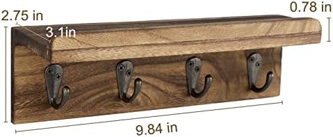 HRONRAD Rustic Key Holder for Wall, Farmhouse Wall Shelf with 4 Hooks, Wall Mounted Key Racks, Wooden Mail Organizer with Hooks for Entryway (Brown) - Image 4
