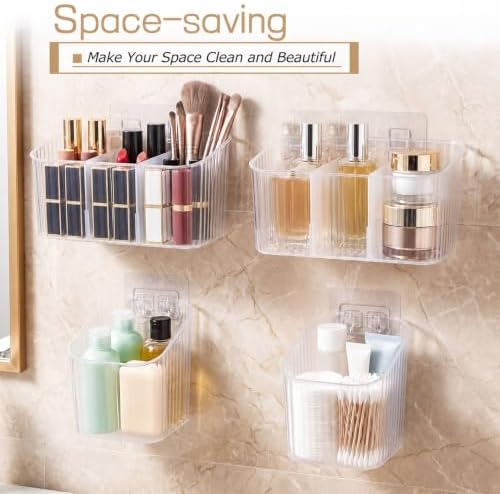 7 Pack Cabinet Door Organizer Adhesive Wall Mount Storage Bins Makeup Containers Stackable Organizer Basket for Kitchen Cabinets, Bathroom, Pantry, Office, Refrigerator (Frosted Clear) - Image 5
