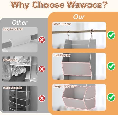 Closet Hanging Organizer with Pockets, 3 Shelf Hanging Clothes Organizers | Kids Closet Organizers and Storage for Clothes Fabric Hanging Storage Bins for Wardrobe Closet Organization and Storage, Grey - Image 4