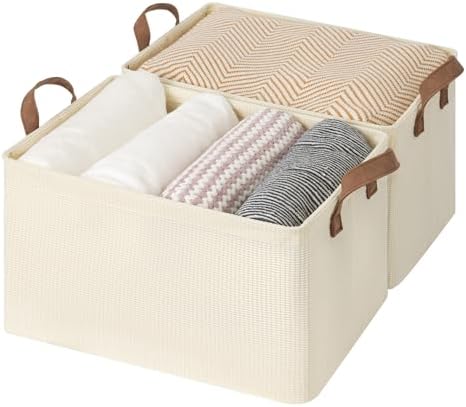 StorageWorks Closet Storage Bins, Storage Baskets for Shelf, Beige, 2-Pack by StorageWorks