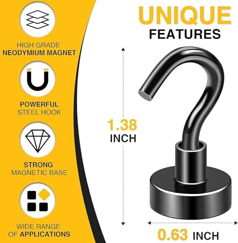 DIYMAG Magnetic Hooks 200pcs 30lbs Cruise Essentials 2026 Magnet Hook Black - Image 4