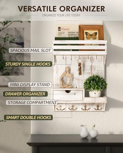 Rebee Vision Key Holder Wall Mount with Drawer for Home Decor, Whitewash - Image 5
