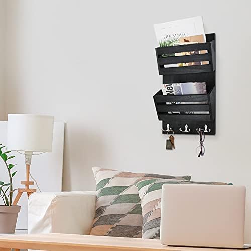 Unistyle Rustic Mail Organizer Wall Mount with 4 Key Hooks,Mail Holder Wall Mounted，Hanging Mail Organizer,Letter Holder for Wall,Key Hanger for Letter, Magazines, Keys, Dog Leashes - Image 5