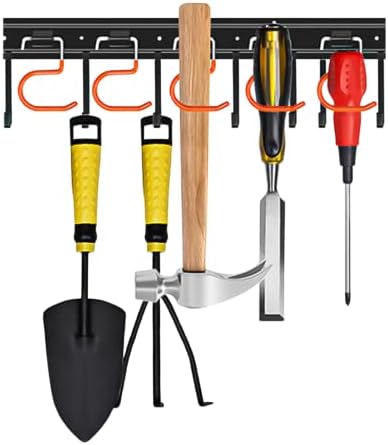 TVKB 17'' All Metal Garden Tool Organizer Adjustable Garage Tool Organizer Wall Mount Garage Organizers and Storage with Heavy Duty Hooks Tool Hangers for Garage Wall, Shed, Garden by TVKB-FB
