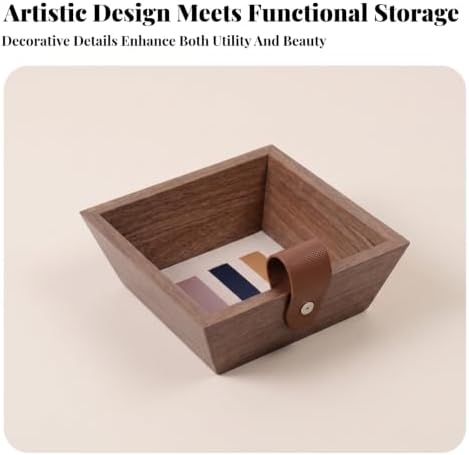Generic Decorative Storage Tray Organizer Display Tray Catchall Holder with Wood Grain Exterior and Light Inner Base Suitable for entryway Desk Dresser countertop, T15-B Medium Storage Tray - Image 5