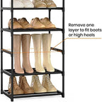 Narrow Shoe Rack 10 Tiers Tall Shoe Rack for Entryway Closet 20 24 Pairs Shoe & Boots Organizer Storage Shelf Durable Black Metal Stackable Shoe Cabinet with Hooks, 17.1D x 11.8W x 78.7H in - Image 5