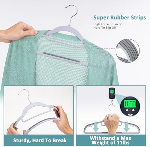 30-Pack Plastic Clothes Hangers, Space Saver, Non Slip, 360° Swivel Hook, 0.2 Inches Slim, Sturdy Heavy Duty Hangers for Coat, Durable Hangers for Suits, Light and Dark Gray - Image 4