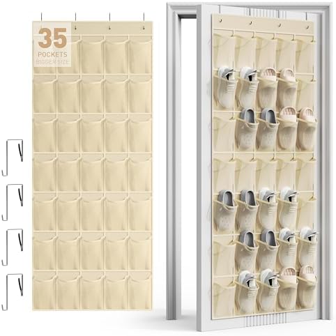 WVM Over the Door Shoe Organizer with 35 Breathable Mesh Pockets, Hanging Shoe Organizer for Door with 4 Metal Hooks, Large Capacity Closet Storage for Shoes, Accessories by WVM