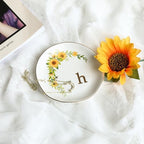 COLLECTIVE HOME - Ceramic Jewelry Tray, Trinket Dish for Rings Earrings Necklaces Bracelet Watch Keys, Birthday Mother's Day Christmas Gift for Women, 4.75", White Surface wirh Sunflowers (h) - Image 3