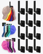 Hat Rack for Hat Storage (12-Pack), Multi-Purpose Hat Organizer, Strong Adhesive Hat Hooks for Wall Hat Organizer for Baseball Caps, Two Mounting Options Hat Hook, Black by Sunfanie