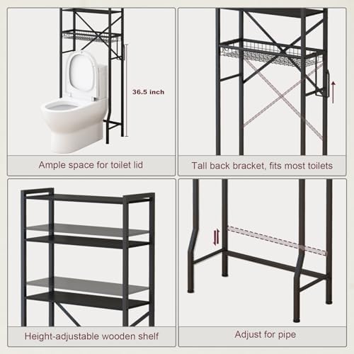 Over The Toilet Storage Shelf, 4-Tier Bathroom Organizers and Storage Rack with Adjustable Height, Freestanding Above Toilet Shelves for Bathroom & Laundry, Space Saver, Black - Image 3