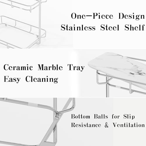 Bathroom Organizer Countertop Perfume Organizer Makeup Organizer Cosmetics Storage Display Rack Vanity Tray Dresser Stainless Steel Gold Shelf White Marble Ceramic Tray - Image 2