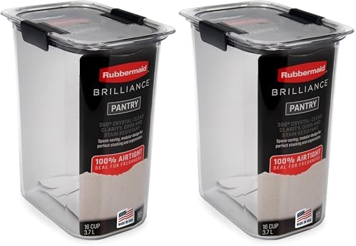 Rubbermaid Brilliance Food Storage Container, 16-Cup, Airtight | Clear/Grey | For Pantry Organization | Pack of 2 by Unknown