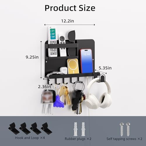 Metal Adhesive Wall Key & Mail Organizer with Shelf for Entryway - Image 2