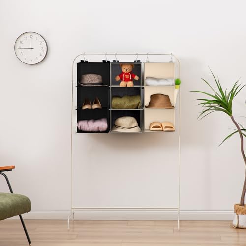 YOUDENOVA Hanging Closet Organizer and Storage for Clothes, 3-Shelf, Beige | Locker/RV/Camper Organizer, Side Pocket, Hanging Shelves for Small Closet, Dorm Room Essentials for Guys, Breathable Fabric - Image 4