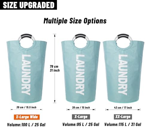 Caroeas 100L Laundry Basket,Large Laundry Hamper, Laundry Bag with Padded Handles, Clothes Hamper Stands Up Well, Collapsible Free Standing Easy Storage Washing Bin (Light Blue,100L) - Image 3