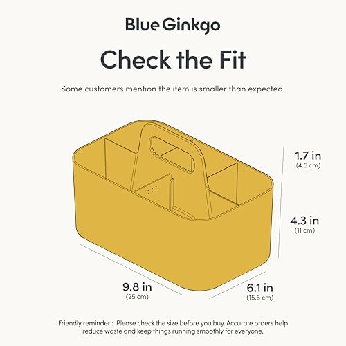 BLUE GINKGO Stackable Organizer Caddy, Rectangle, Yellow, Made in Korea - Image 3