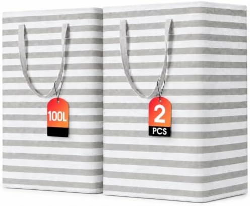 BOOMIBOO 2-Pack Large Laundry Basket,Waterproof Freestanding Laundry Hamper,Collapsible Clothes Basket with Easy Carry Handles in Laundry Room Bathroom Bedroom Dorm,Grey,100L by BOOMIBOO