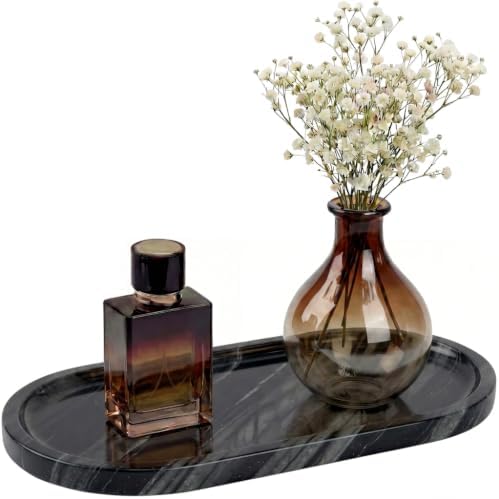YKAJO Antique Wood Oval Marble Tray, 11.8x5.9 Vanity Perfume Organizer by YKAJO