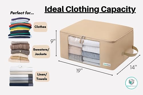 2 Pack Clothing Storage Bags Clothes Organizer folding fabric bags for sweaters, clothing, garment, bedding, quilt, linens, large folding organizers with zip & window (2 Pack Beige) - Image 2