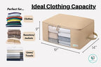 2 Pack Clothing Storage Bags Clothes Organizer folding fabric bags for sweaters, clothing, garment, bedding, quilt, linens, large folding organizers with zip & window (2 Pack Beige) - Image 2