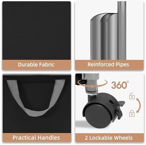STORAGE MANIAC Rolling Laundry Hamper with Lid, 23.7 Gal (90 L) Large Tall Laundry Basket with Wheels & Handles, Aesthetic Dirty Clothes Hamper for Small Space, Dorm, Apartment, College, Black - Image 5