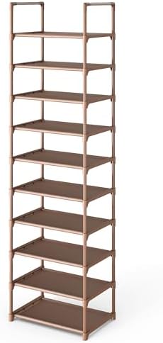 Kitsure Shoe Rack - 10-Tier Shoe Organizer with Detachable Fabric Shelves & Metal Frame, Tall Shoe Rack for Closet, Entryway, Living Room, 16.9" Wide - 10 Tier, Brown by Kitsure