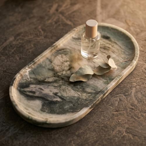 YKAJO Shangri-la Green Oval Marble Tray, 11.8x5.9 Vanity Perfume Organizer - Image 5