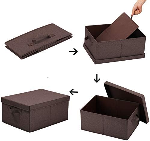 HOONEX Linen Foldable Storage Bins with Lids, 2 Pack, Storage Boxes with Carrying Handles and Sturdy Heavy Cardboard, 16.5" L x 11.8" W x 7.5" H for Shoes, Clothes, Brown - Image 6