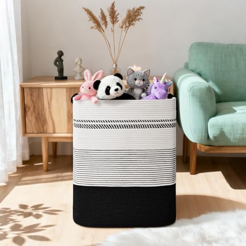 Laundry Hamper, 85L Tall Laundry Basket with Leather Handles, Rectangle Large Clothes Hamper for Organizing, Cotton Woven Laundry Baskets Storage Hampers for Bedroom, Nursery, Living Room - Image 2