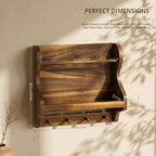 Acacia Wood Mail Organizer Wall Mount with 7 key Hooks Home Decor, Brown - Image 2