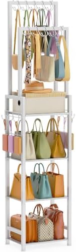 Tall Purse Organizer for Closet: 4-Tier Double Rods Purse Rack Stand,White by Unknown