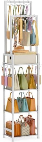 Tall Purse Organizer for Closet: 4-Tier Double Rods Purse Rack Stand,White by Unknown