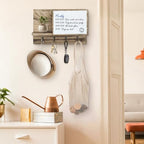 Rustic Mail and Key Holder wall Mount, Brown Solid Wood with Magnetic Whiteboard, 4 Hooks, Entryway Organizer - Image 5