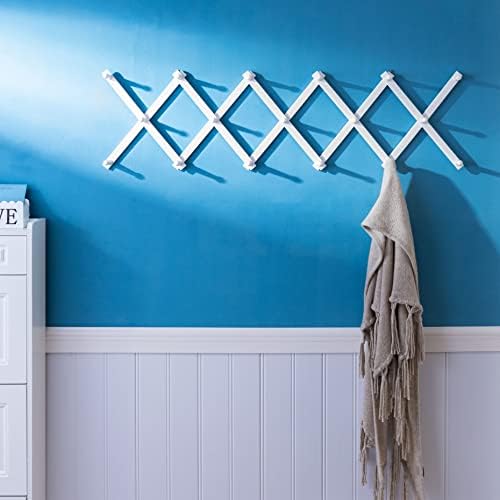 SKOLOO Hat Rack for Wall with 17 Hooks, Solid Wooden, Modern, Expandable Coat Rack Wall Mount for Coats, Hats, Bags, Baseball Caps, White - Image 2
