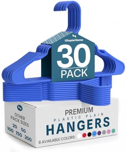 Utopia Home Plastic Hangers 30 Pack – Space Saving Clothes Hanger Blue | Durable & strong | Closet organizer & storage | Ideal for apartments, dorms & stocking stuffers by UTOPIAHOME