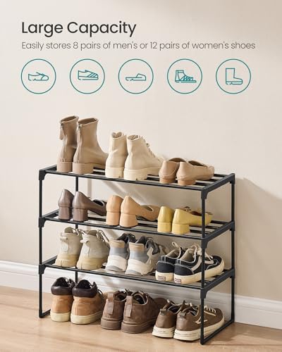 SONGMICS Shoe Rack, 3-Tier Shoe Organizer, Metal Storage Shelf | for Entryway, Upright or Upside Down, for 8-12 Pairs, Stackable, 11.8 x 26.8 x 21.7 Inches, Black ULSA203B01 - Image 6