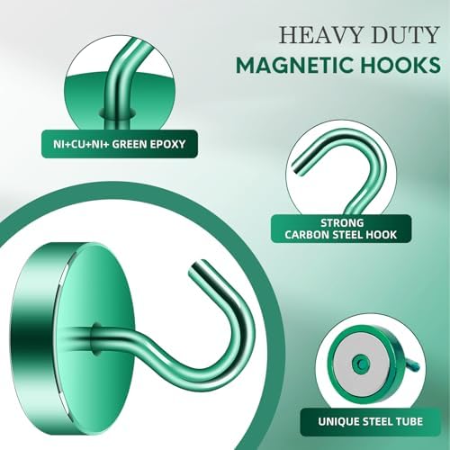 Neosmuk Magnetic Hooks Steel Tube Design for Cruise,80lb+ Green,10 Pack - Image 5