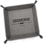 Lifetime Creations Personalized Groomsman Valet Tray - Custom Gifts for Groomsmen Proposal, Vegan Leather Catchall Wedding Gifts (Gray, Bow Tie Design) by LifetimeCreations