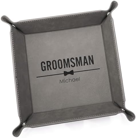 Lifetime Creations Personalized Groomsman Valet Tray - Custom Gifts for Groomsmen Proposal, Vegan Leather Catchall Wedding Gifts (Gray, Bow Tie Design) by LifetimeCreations