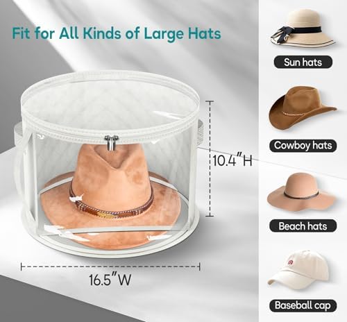 AOODA Oversized Clear Hat Storage Bag for Women, Holds up to 7 Caps Cowboy Hat Organizer for Closet, Wide Brims Hat Case with Carrying Handles (White) - Image 4
