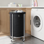 ELYKEN Laundry Basket with Wheels, Round Rolling Laundry Hamper, Black - Image 2
