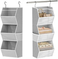 Closet Hanging Organizer with Pockets, 3 Shelf Hanging Clothes Organizers | Kids Closet Organizers and Storage for Clothes Fabric Hanging Storage Bins for Wardrobe Closet Organization and Storage, Grey by Wawocs