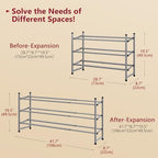 Tajsoon Expandable Shoe Rack for Closet 3 Tier, 28“-41“Stackable, Grey - Image 3
