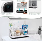 GFWARE Marble Bathroom Countertop Organizer - Detachable 7 Slots Kids Electric Toothbrush and Toothpaste Holde Drainage for Bathroom Accessories Organization Counter Vanity Storage, Black - Image 3